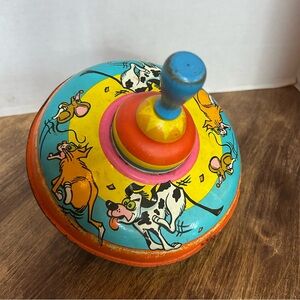 OHIO ART Tin Spin Top Cat, Mouse & Dog Chase Vintage Toy WORKS